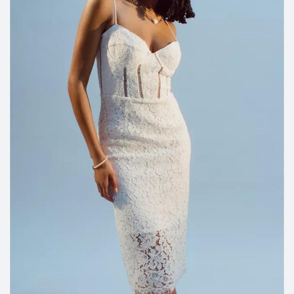 Bardot White Lace Midi Dress - Small